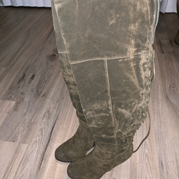 Shoe Dazzle Chelsi Women’s Heels Color: Olive Suede - Picture 2 of 4